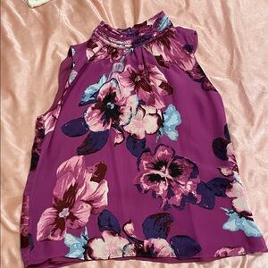 White House Black Market Purple Floral Blouse
